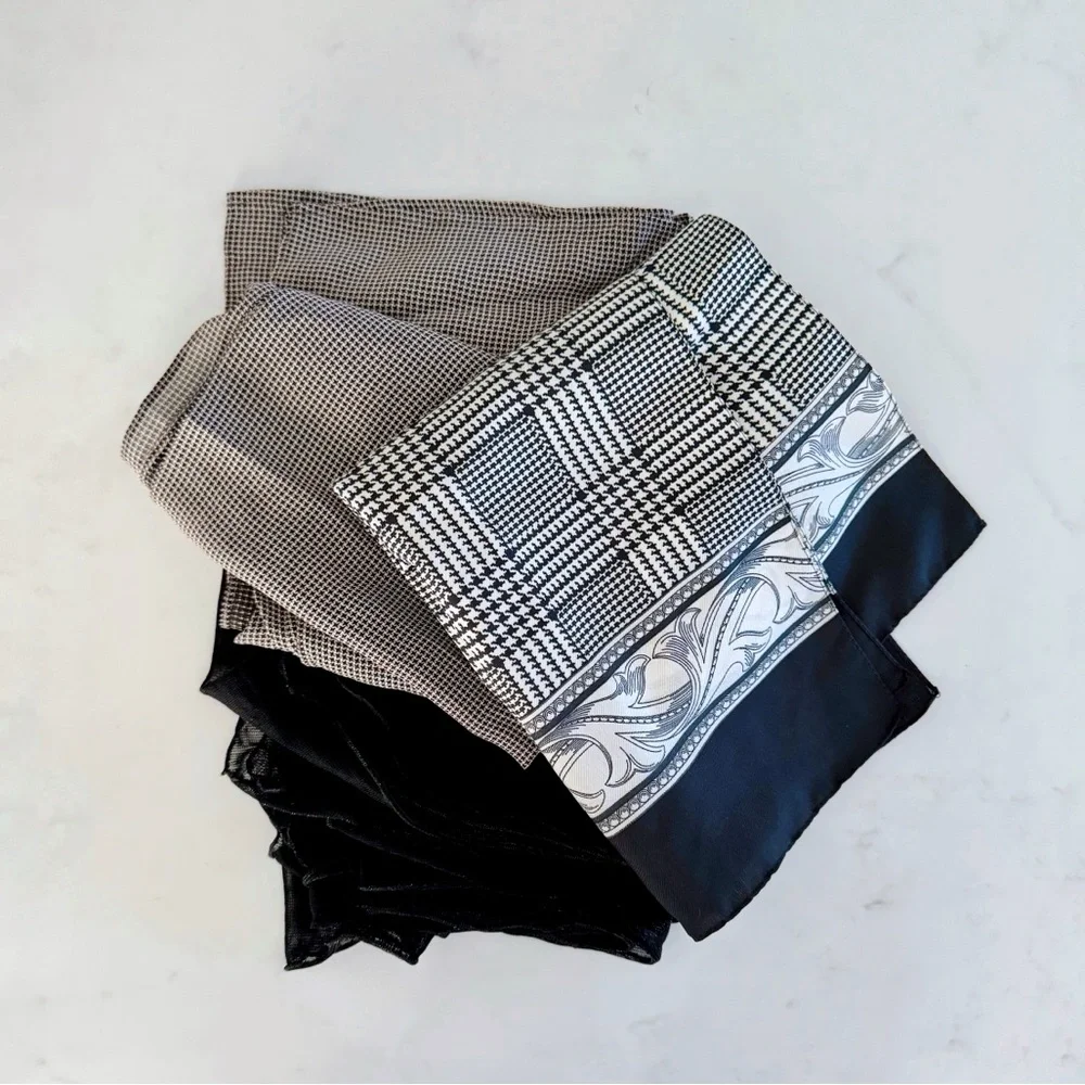 BUNDLE (3) Vintage B&W Houndstooth Pattern Assorted Wrap Scarves